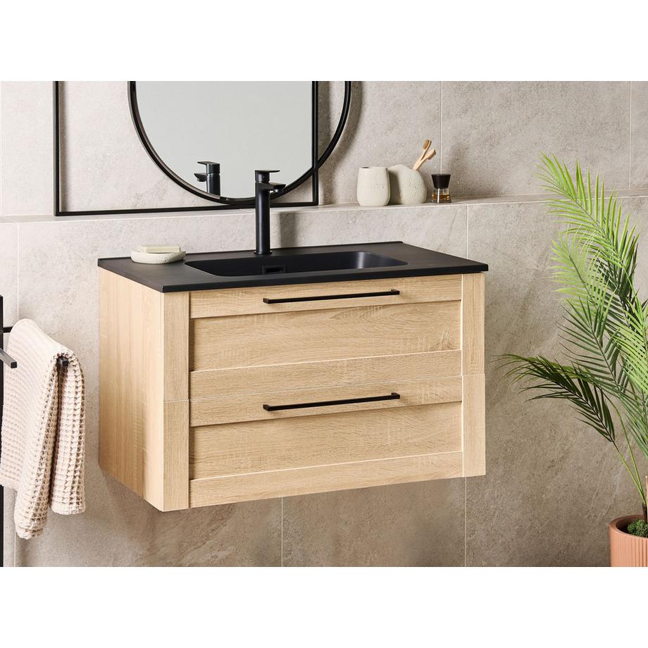 Beliani Wandmontierter Waschtischunterschrank mit Waschbecken aus MDF-Platte Modern TARIJA  