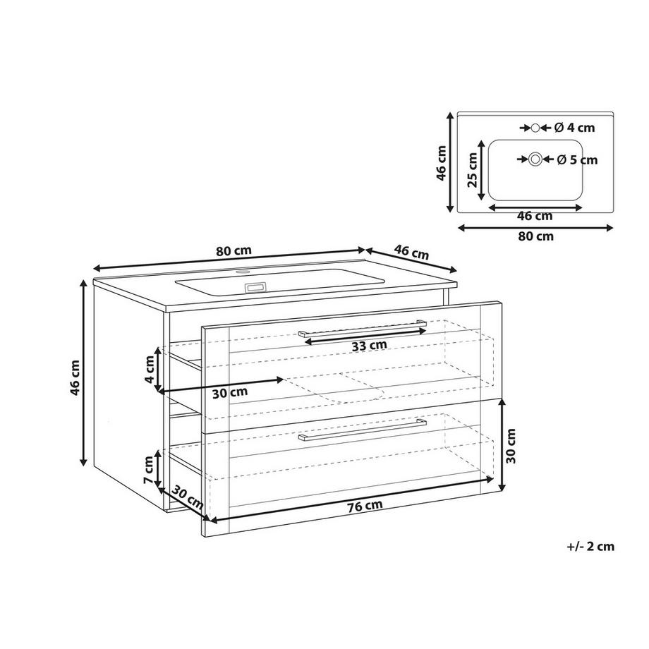 Beliani Wandmontierter Waschtischunterschrank mit Waschbecken aus MDF-Platte Modern TARIJA  