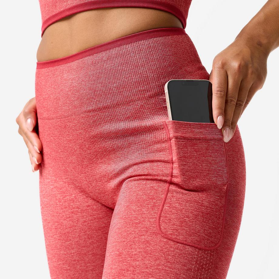 DOMYOS  Legging seamless de musculation femme, rouge et rose 