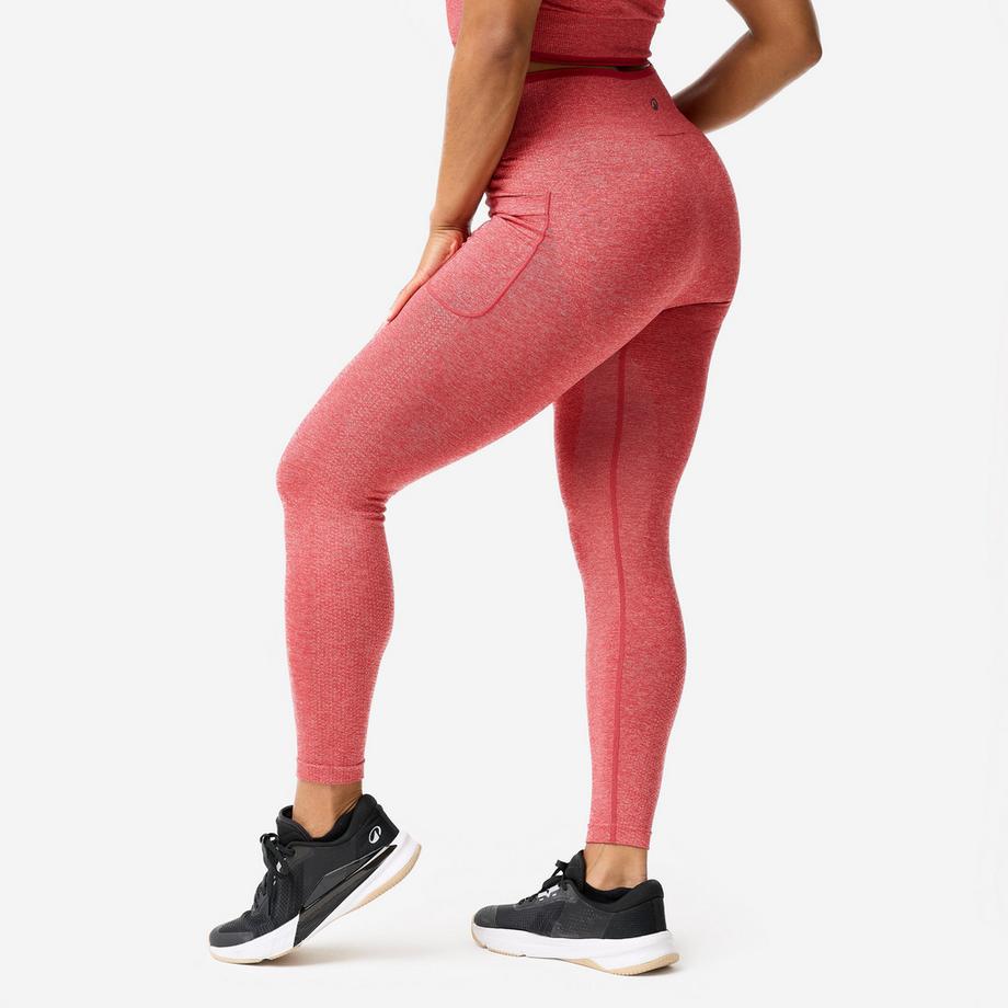 DOMYOS  Legging seamless de musculation femme, rouge et rose 