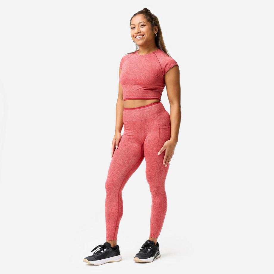 DOMYOS  Legging seamless de musculation femme, rouge et rose 