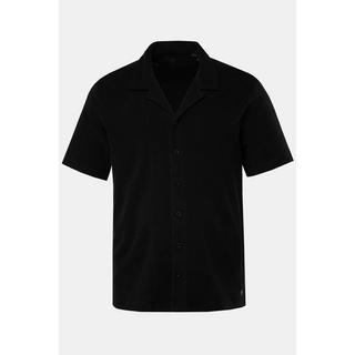 JP1880  Chemise en tissu éponge à manches courtes et col cubain. Coupe Cuba-Fit noir 