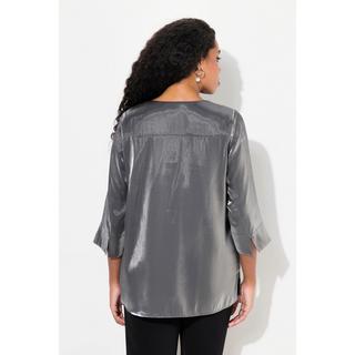 Ulla Popken  Blouse en A à col en V et manches 3/4, jolis plis creux 