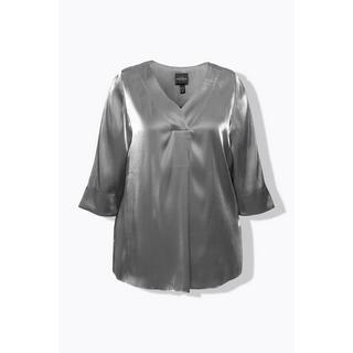 Ulla Popken  Blouse en A à col en V et manches 3/4, jolis plis creux 