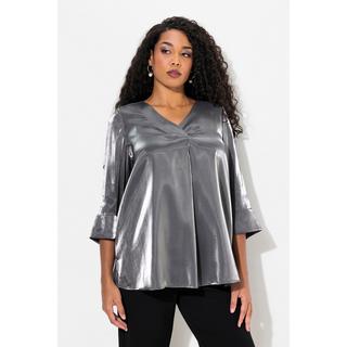 Ulla Popken  Blouse en A à col en V et manches 3/4, jolis plis creux 