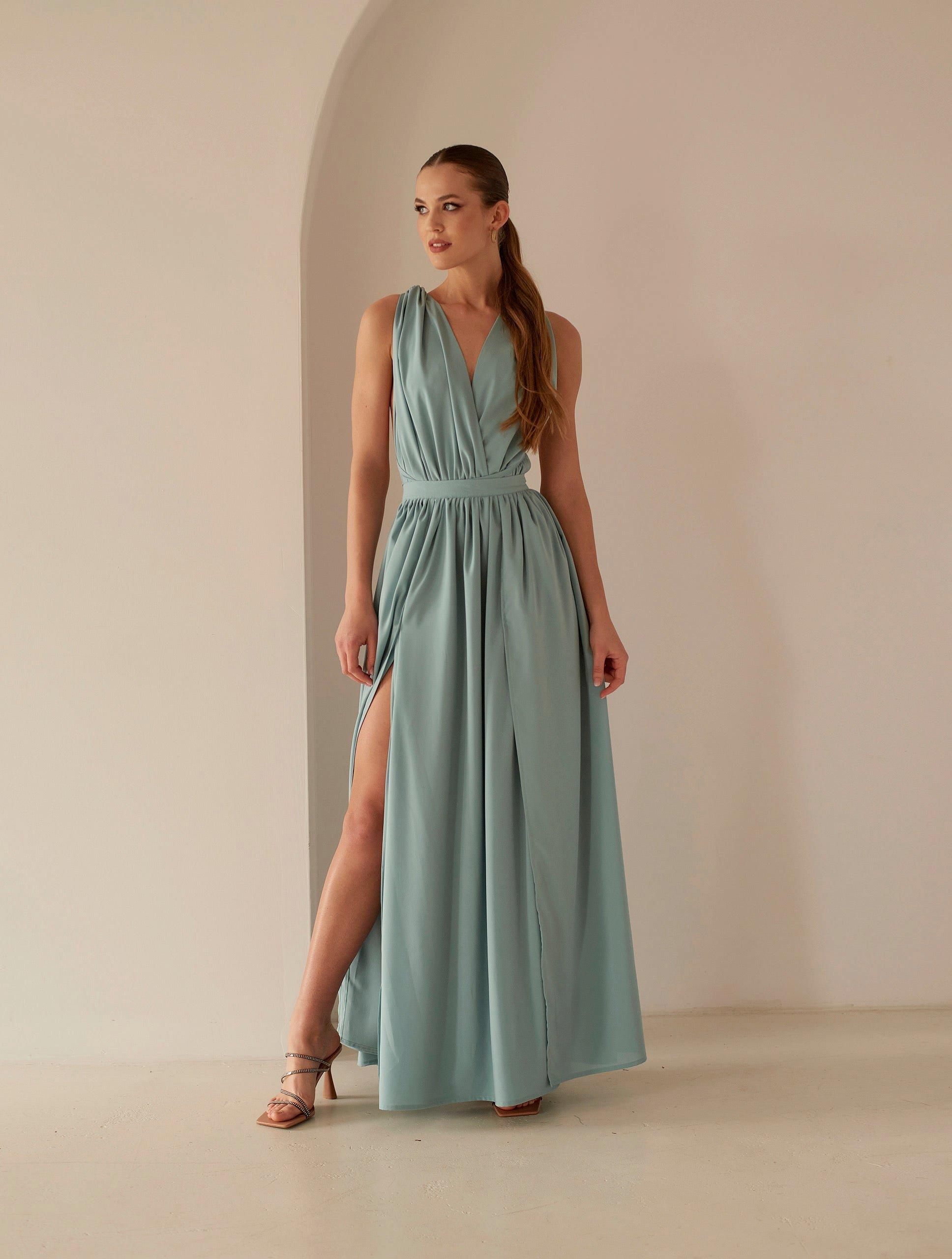 Image of Cara Maxi Kleid Damen Taubenblau XS