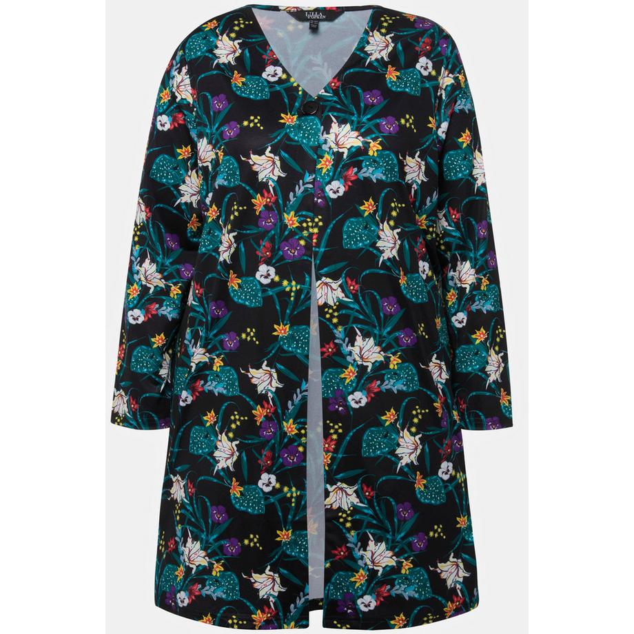 Ulla Popken Veste en jersey fleurs col V fente sur le côté  