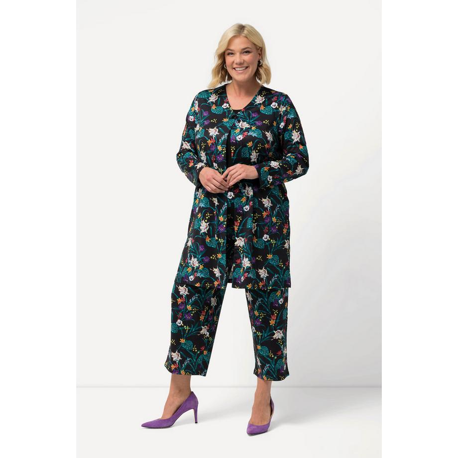 Ulla Popken Veste en jersey fleurs col V fente sur le côté  