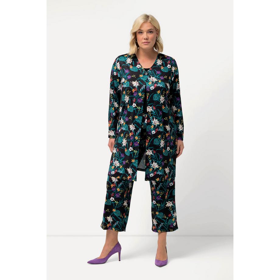 Ulla Popken Veste en jersey fleurs col V fente sur le côté  