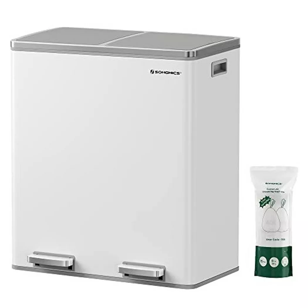 Pricenet – Treteimer mit zwei Fächern und Soft-Close-Deckel, 60 l, 65 CM