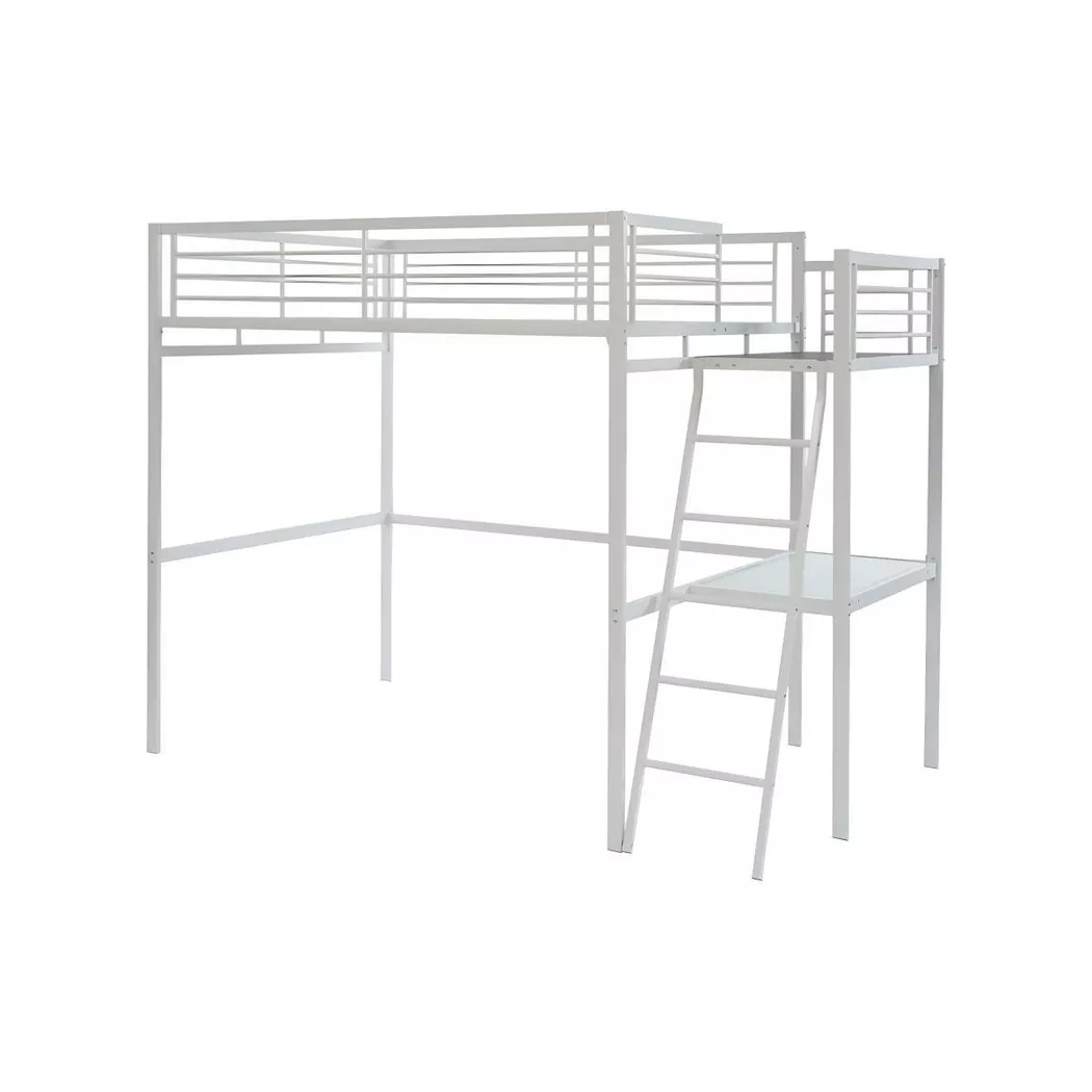 Vente-unique - Lit mezzanine casual ii - 140 x 190 cm - plateforme bureau - Blanc