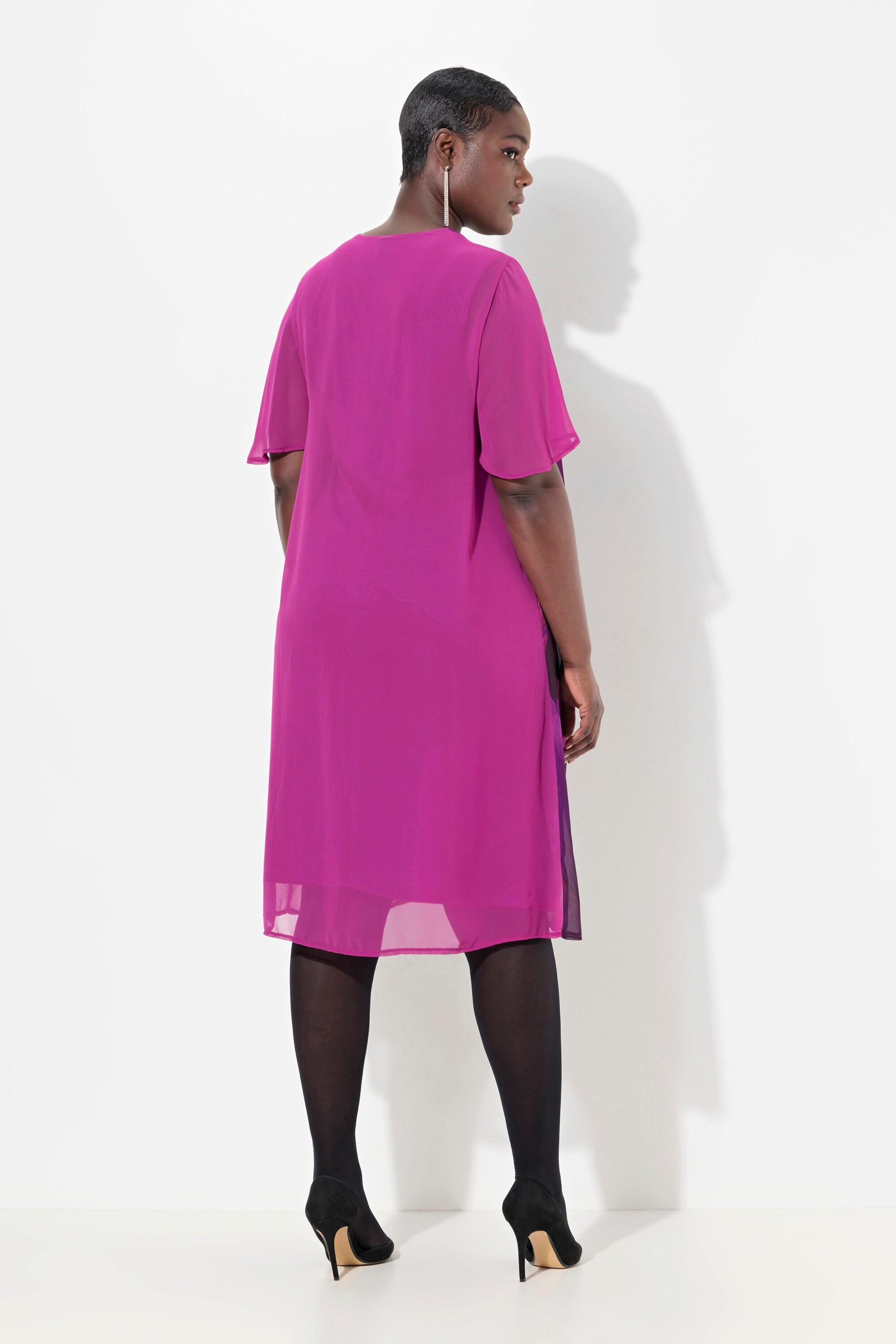 Ulla Popken Robe A-Line Col V Manches Courtes Imprimé Floral  