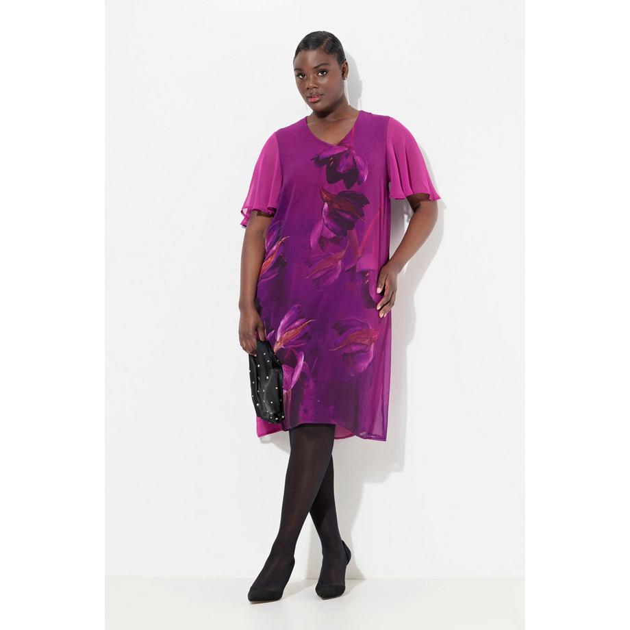 Ulla Popken Abito A-Line Scollo a V Mezza Manica Floreale  