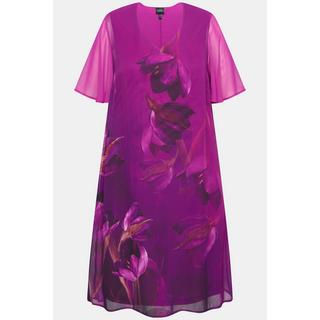 Ulla Popken Robe A-Line Col V Manches Courtes Imprimé Floral  
