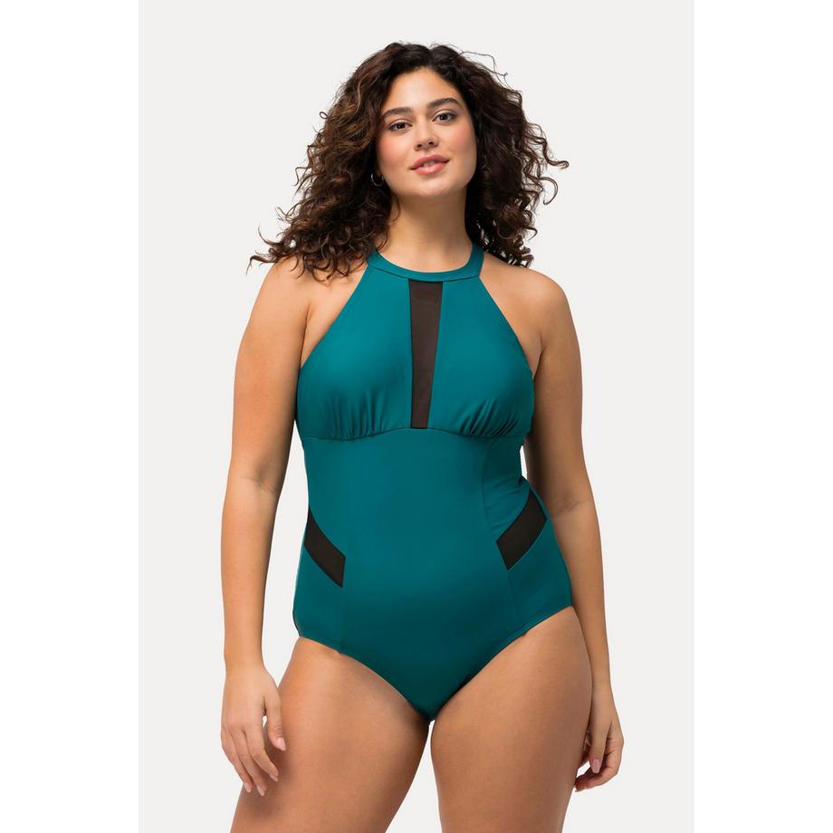 Ulla Popken Maillot de bain Fermeture sur la nuque Bonnets souples Empiècements en mesh  