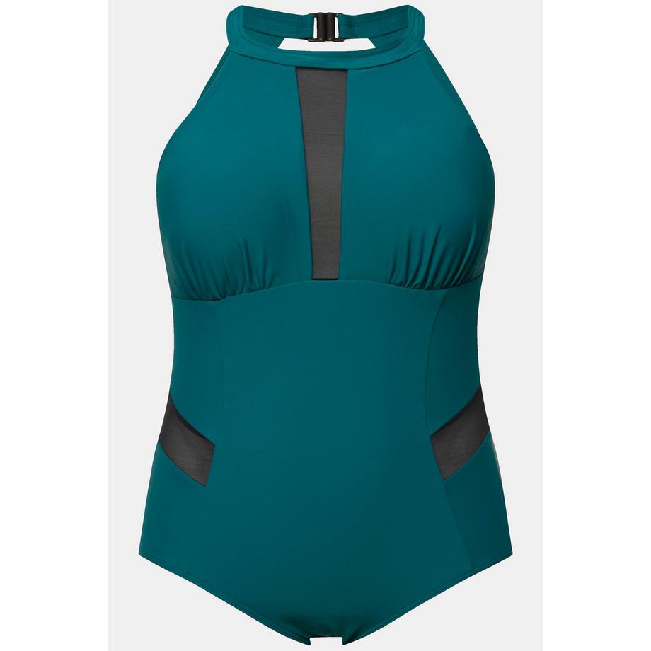 Ulla Popken Maillot de bain Fermeture sur la nuque Bonnets souples Empiècements en mesh  