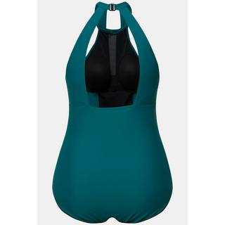 Ulla Popken  Maillot de bain, fermeture sur la nuque. Bonnets souples et empiècements en mesh. 