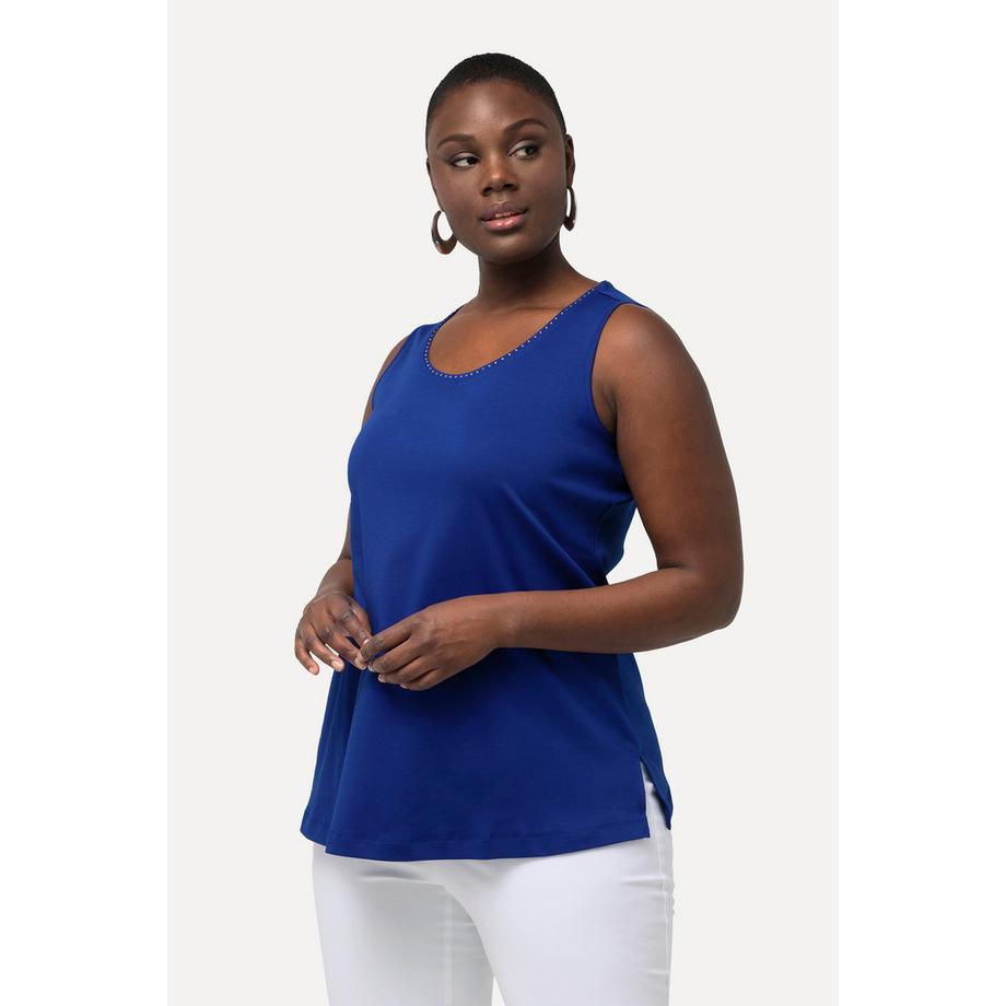 Ulla Popken Top Coton Pima Coupe Évasée Col Rond Sans Manches  