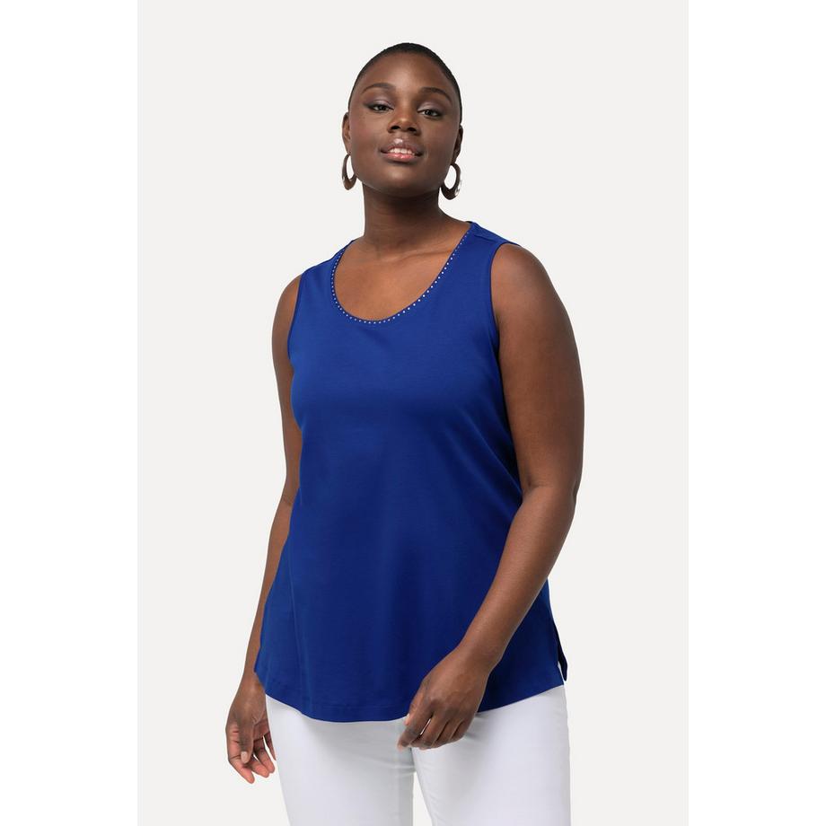 Ulla Popken Top Coton Pima Coupe Évasée Col Rond Sans Manches  