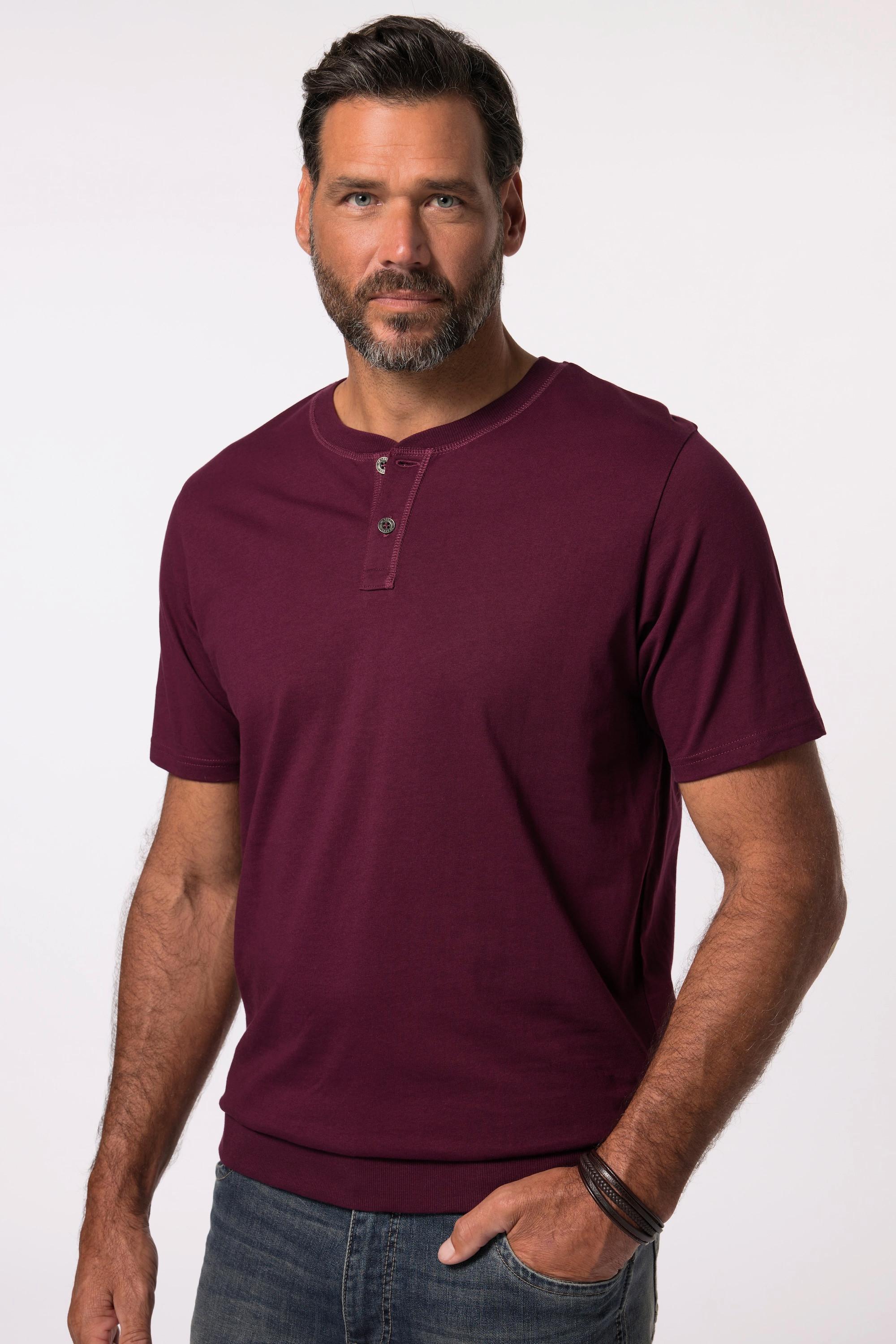 JP1880  T-shirt Henley ventre confort, manches courtes et col rond rouge vin foncé 