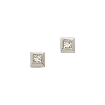 Clous d'oreilles or blanc 750 diamant 0,075ct. 4mm