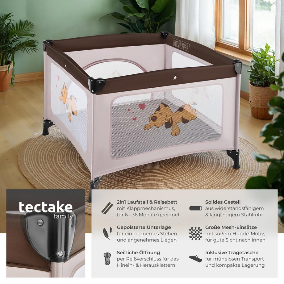 Tectake  Baby Laufstall Tommy Junior stabil und kompakt faltbar seitliche Reißverschlussöffnung 