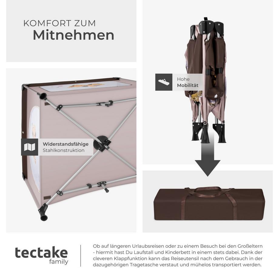 Tectake  Baby Laufstall Tommy Junior stabil und kompakt faltbar seitliche Reißverschlussöffnung 
