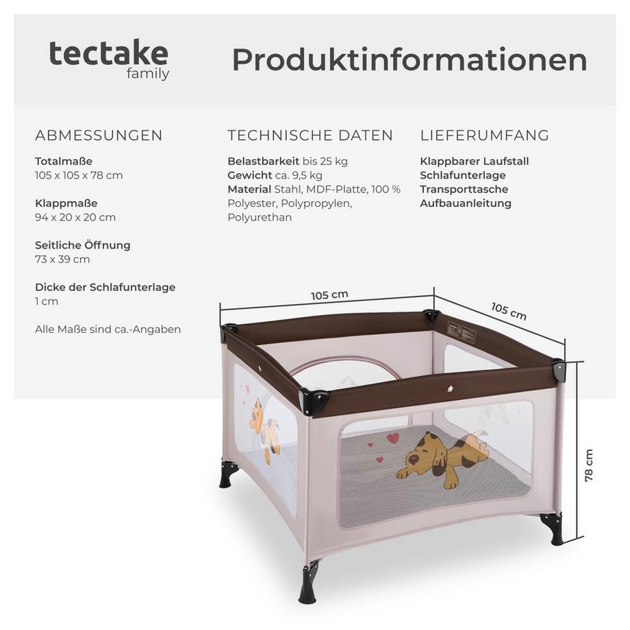 Tectake  Parc bébé, lit de voyage pliant TOMMY JUNIOR stable et pliable de manière compacte 