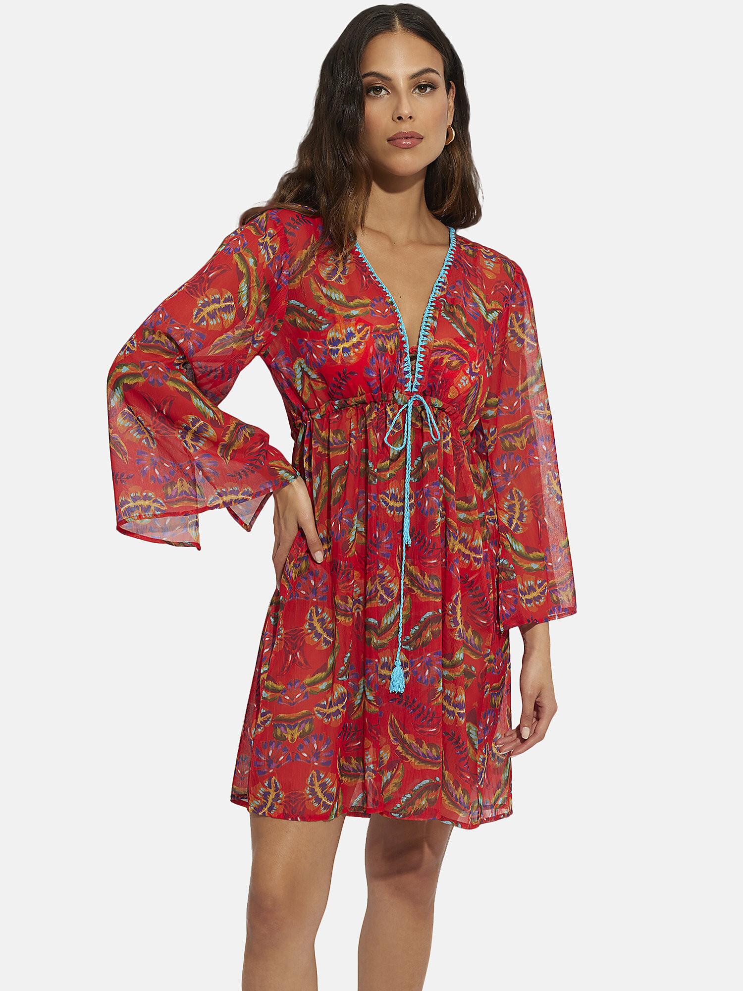 Image of Strandtunika Mit Langen Ärmeln Polinesia Unisex Korall L