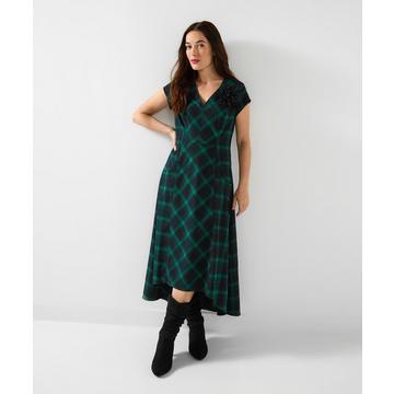 High-Low-Maxikleid mit Tartan-Schnürung und Corsage