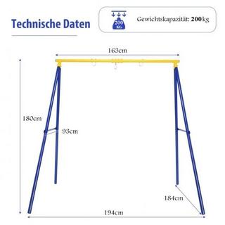 Northix Robustes Metall-Schaukelgestell A-Rahmen Gartenschaukel Gestell 194 x 184 x 180 cm Blau + Gelb  