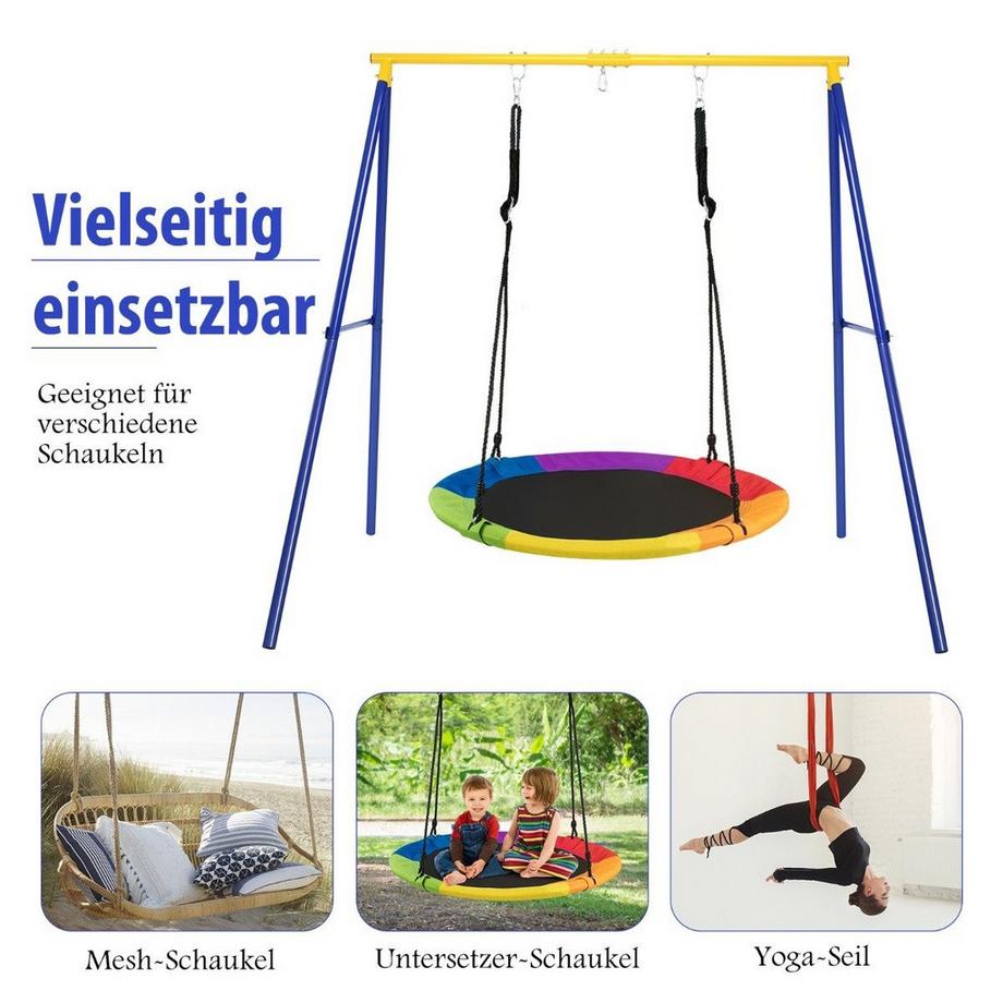 Northix Robustes Metall-Schaukelgestell A-Rahmen Gartenschaukel Gestell 194 x 184 x 180 cm Blau + Gelb  