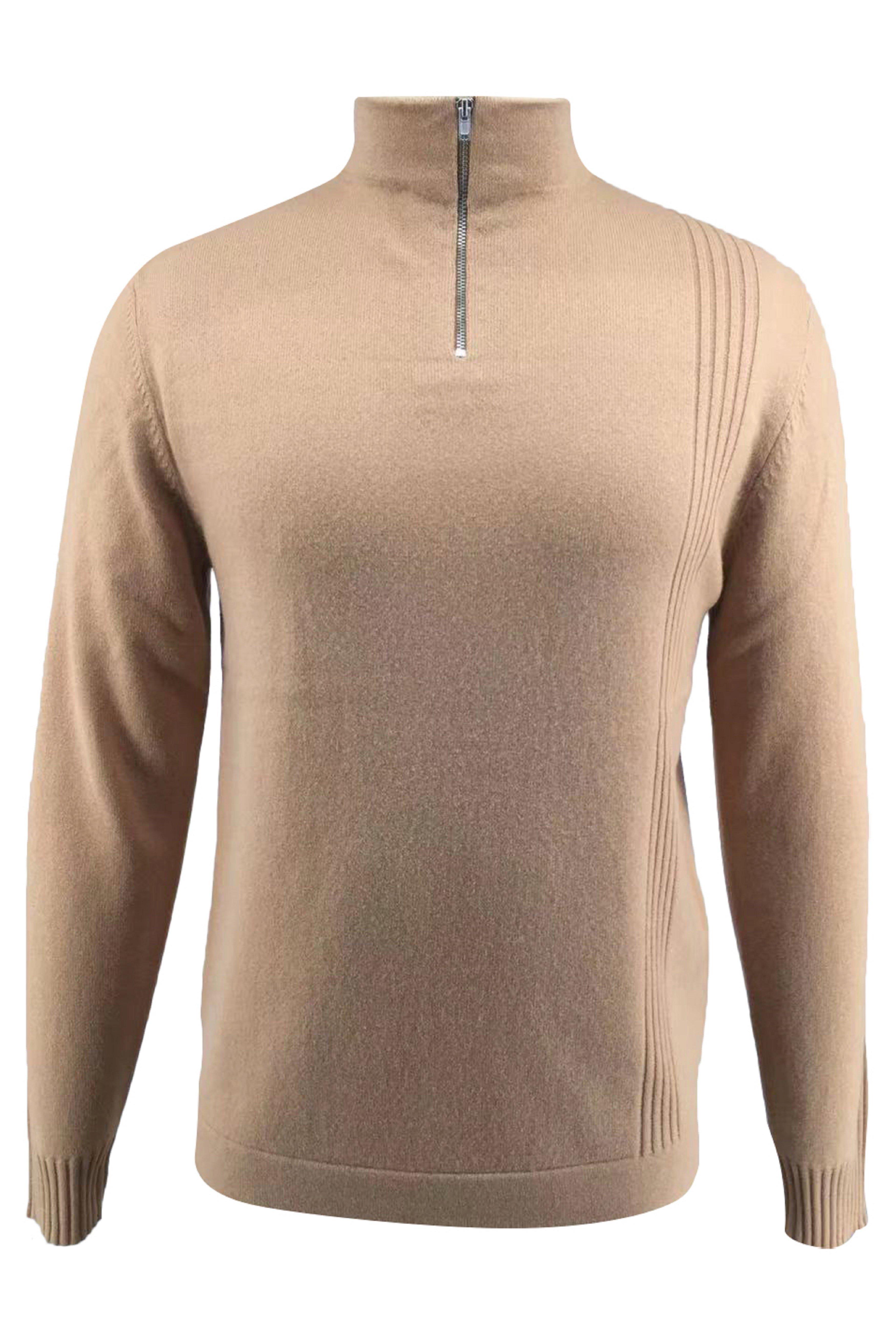 Image of Merino-pullover Mit Halbem Reißverschluss Für Herren Herren Braun S