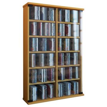 CD Regal Holz | CD Schrank mit ESG-Sicherheitsglastüren für 300 CDs oder 130 DVDs oder 72-Videos| Maße: H. 92 x B. 60 x T. 18 cm | Elegantes DVD Regal