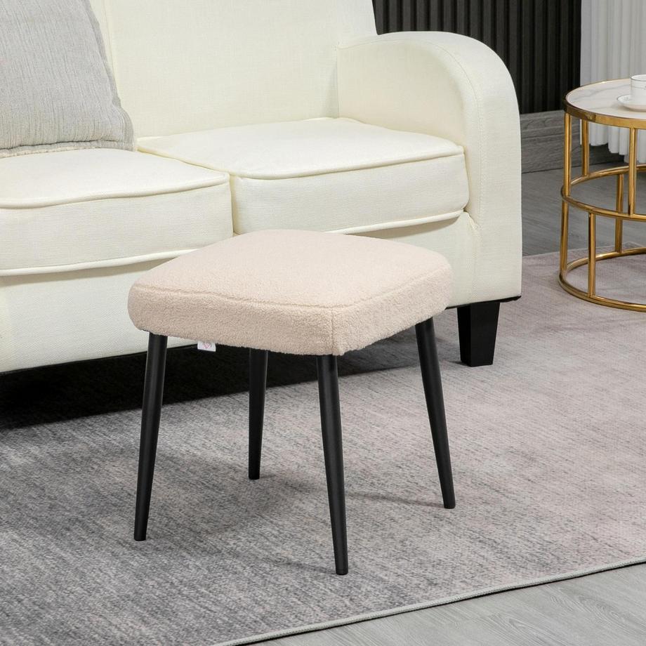 Northio Repose-Pieds Carré Aspect Cachemire Avec Pieds En Acier Pour Salon/Chambre, Beige, 42 X 42 X 47 Cm  