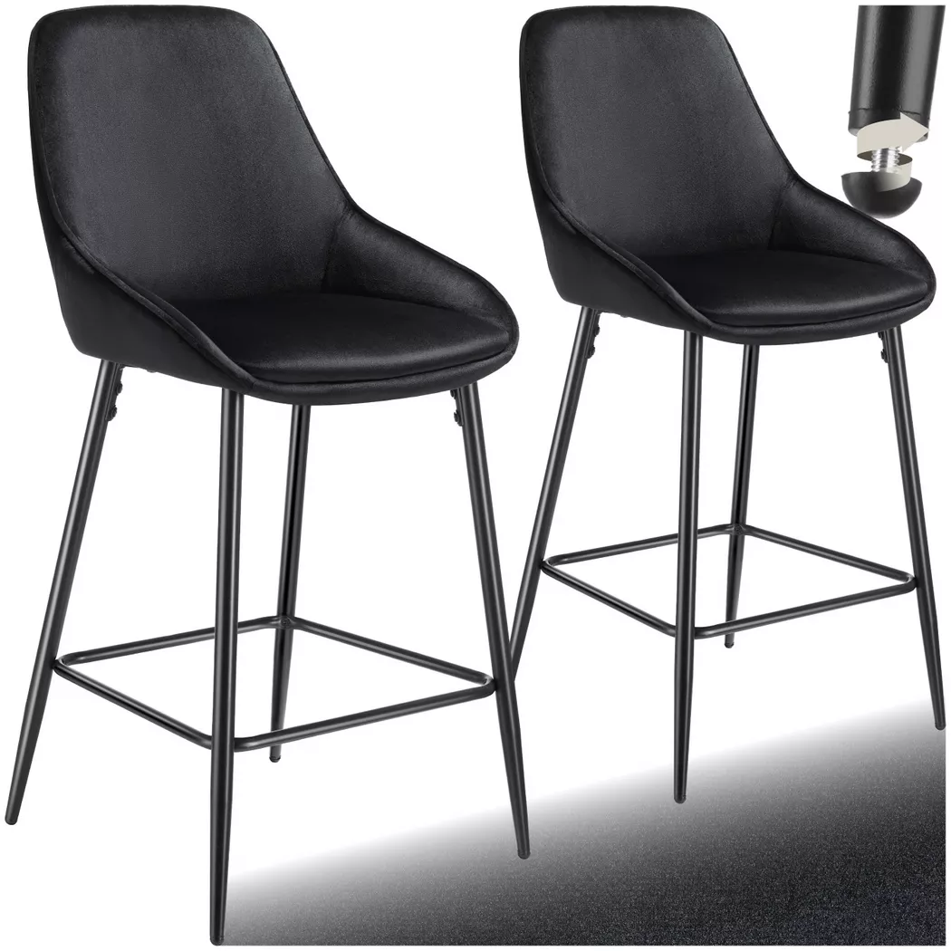 Tectake - Sgabello da bar Siera Imbottito, rivestimento morbido, 2 Stück, Nero