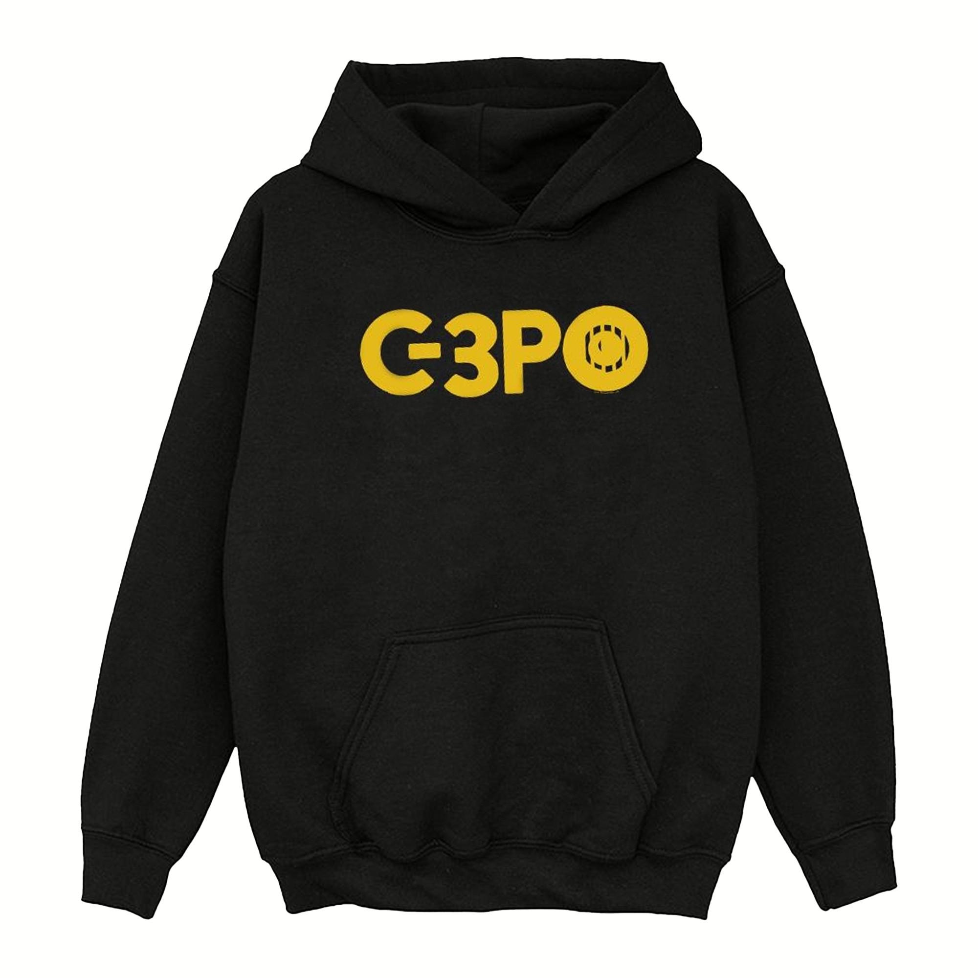 Image of The Rise Of Skywalker C3po Text Logo Kapuzenpullover Mädchen Schwarz 116