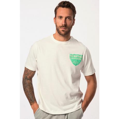 JP1880  T-shirt manches courtes, col rond et imprimé sur la poitrine blanc cassé 