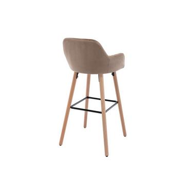 Tabouret de bar en velours et pieds bois de hêtre - Beige - ELEANA