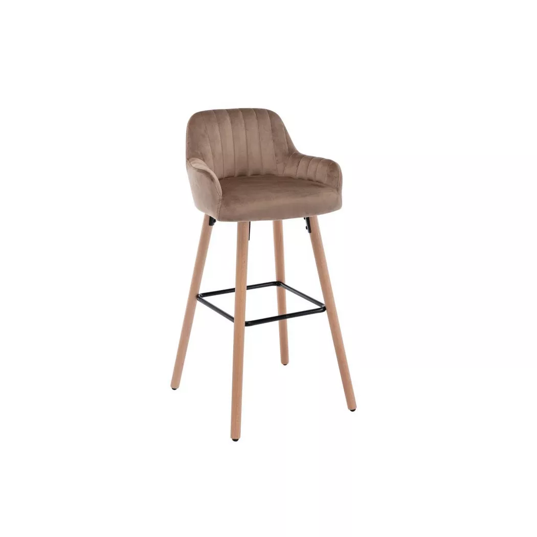 Sgabello Da Bar In Velluto E Piedi Legno Di Faggio Beige - Eleana