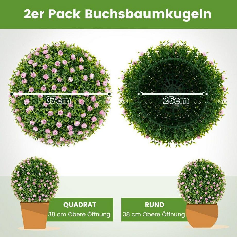 Northio  Set di 2 palline di bosso, palline decorative resistenti ai raggi UV, pianta artificiale topiaria, pianta decorativa, diametro 37 cm 