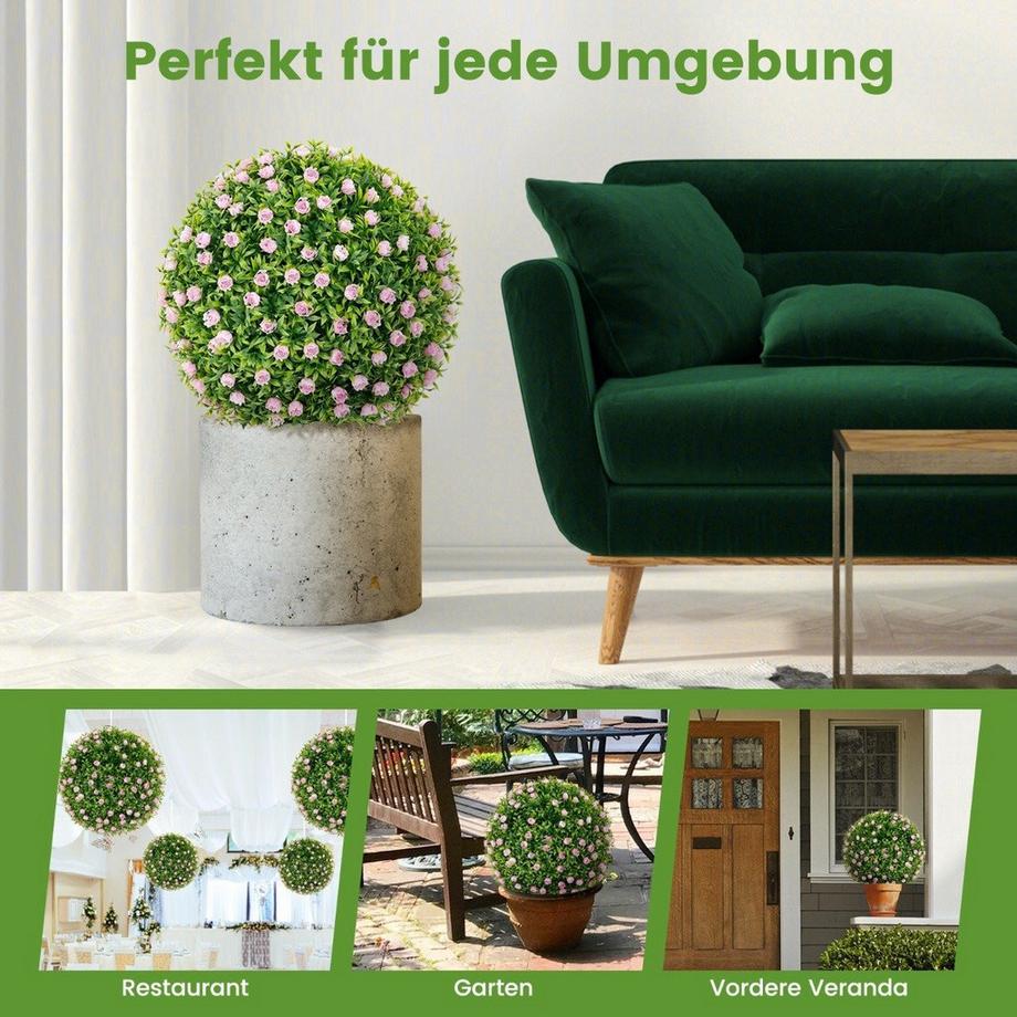 Northio  Set di 2 palline di bosso, palline decorative resistenti ai raggi UV, pianta artificiale topiaria, pianta decorativa, diametro 37 cm 