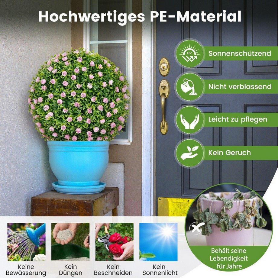Northio  Set di 2 palline di bosso, palline decorative resistenti ai raggi UV, pianta artificiale topiaria, pianta decorativa, diametro 37 cm 
