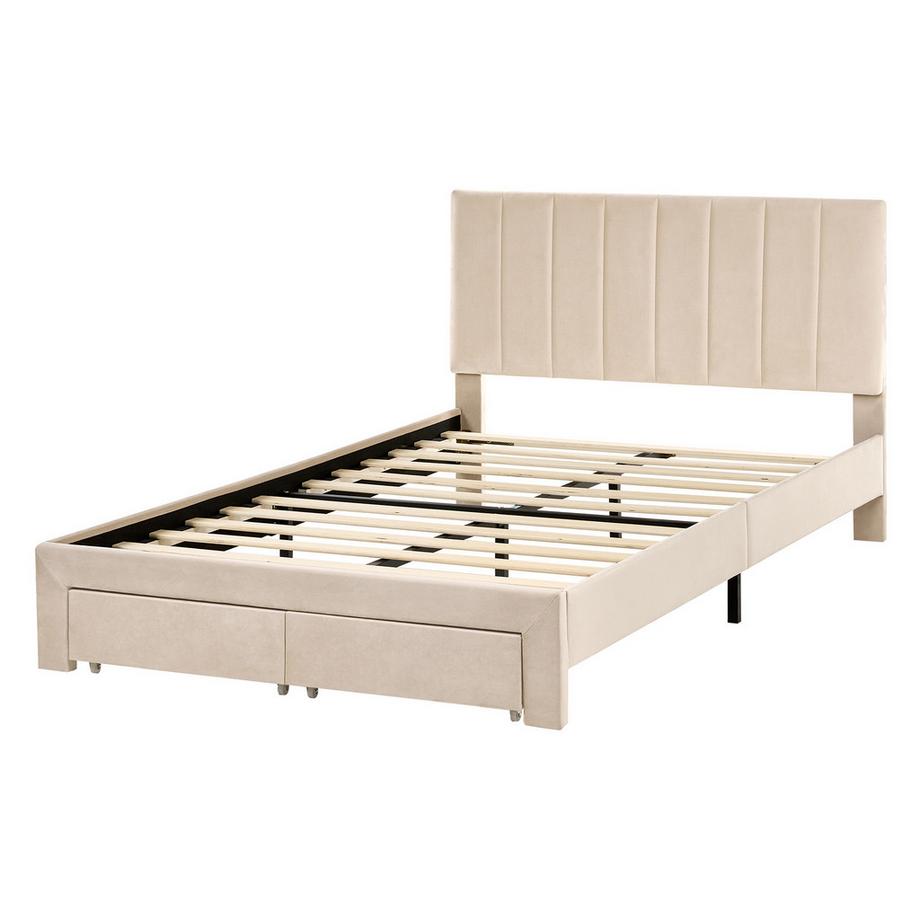 Beliani Bett mit Schubladen aus Samtstoff Minimalistisch LONZAC  