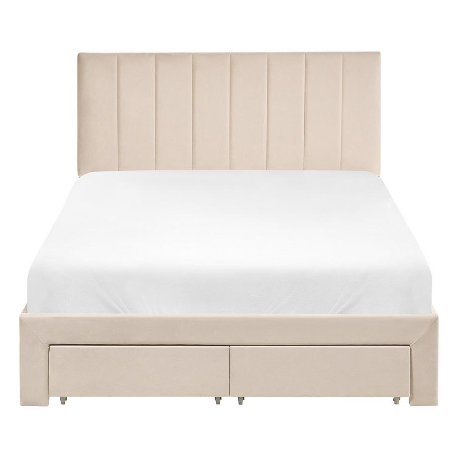 Beliani Bett mit Schubladen aus Samtstoff Minimalistisch LONZAC  