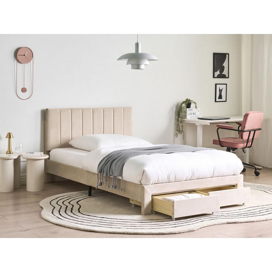 Beliani Bett mit Schubladen aus Samtstoff Minimalistisch LONZAC  