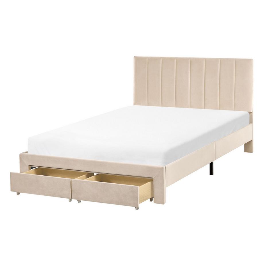 Beliani Bett mit Schubladen aus Samtstoff Minimalistisch LONZAC  