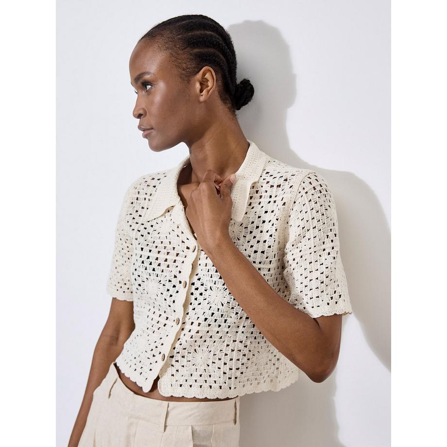 APRICOT Cardigan en coton au crochet à motif floral  