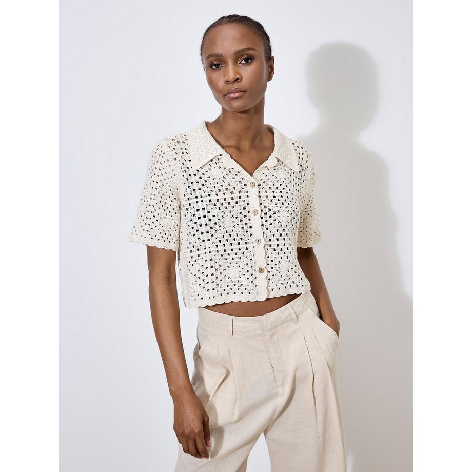 Cardigan en coton au crochet à motif floral