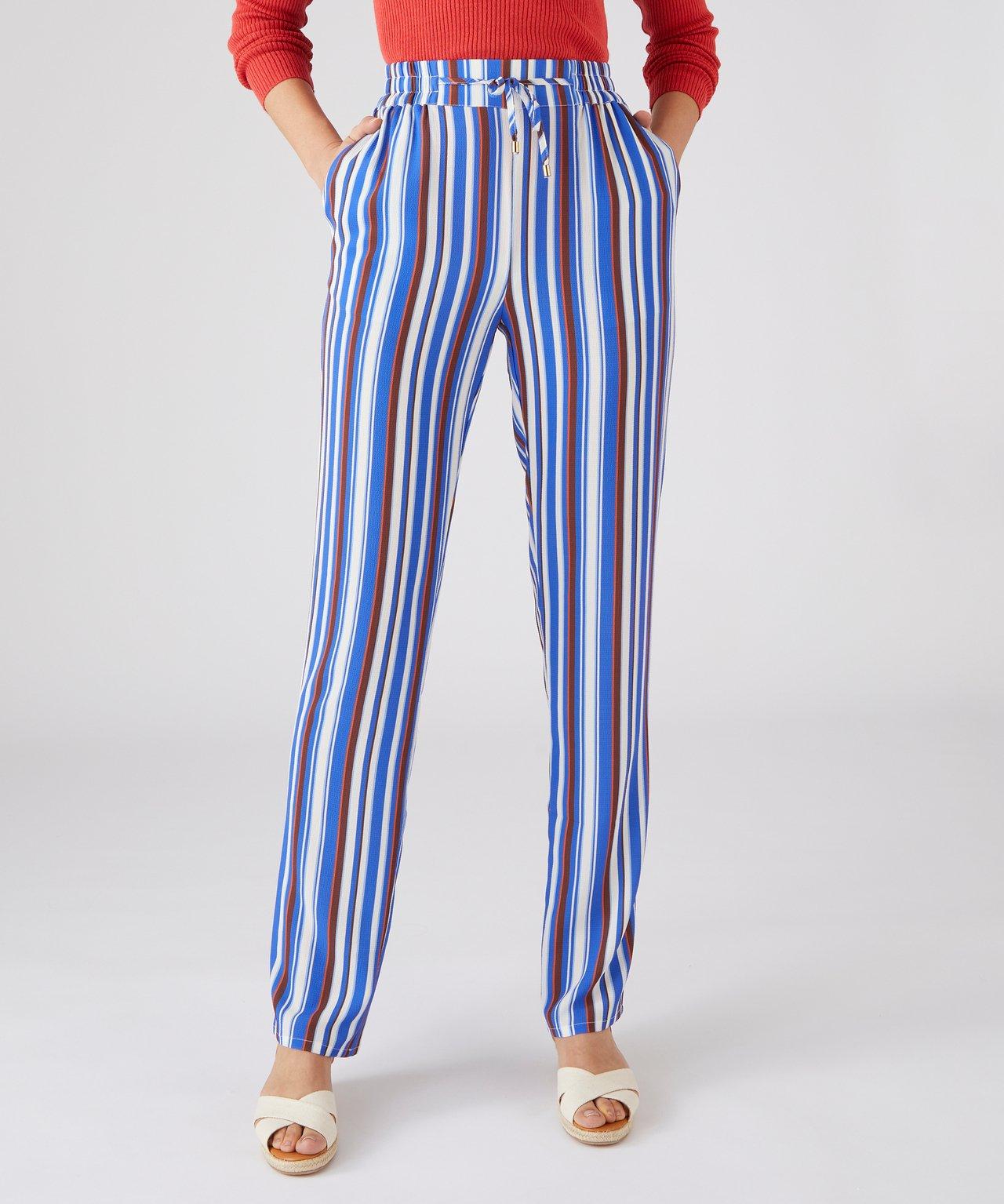 Image of Gestreifte Hose Aus Strukturiertem Stretch-crêpe, Leicht Und Schmiegsam. Damen Blau 44